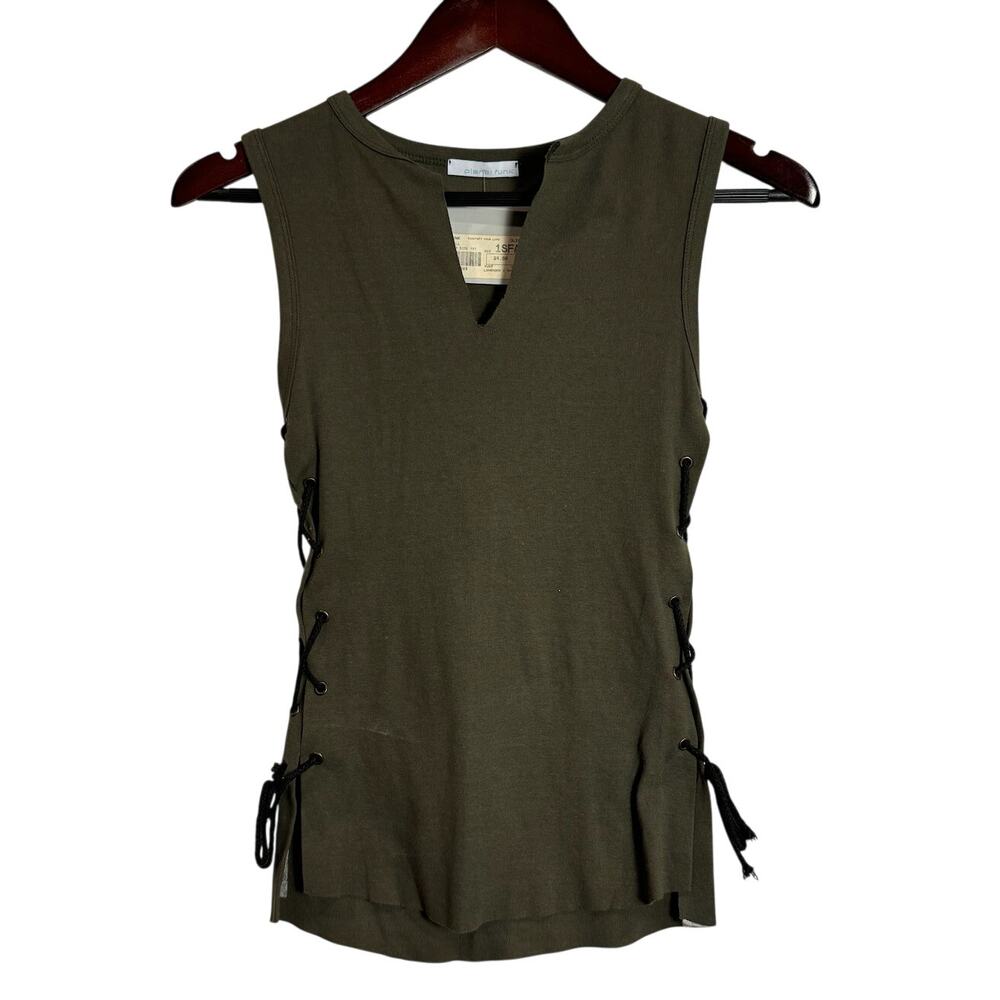 NWT Planet Funk Y2K 2000s Olive Green Knit Tank with Lace Up Sides